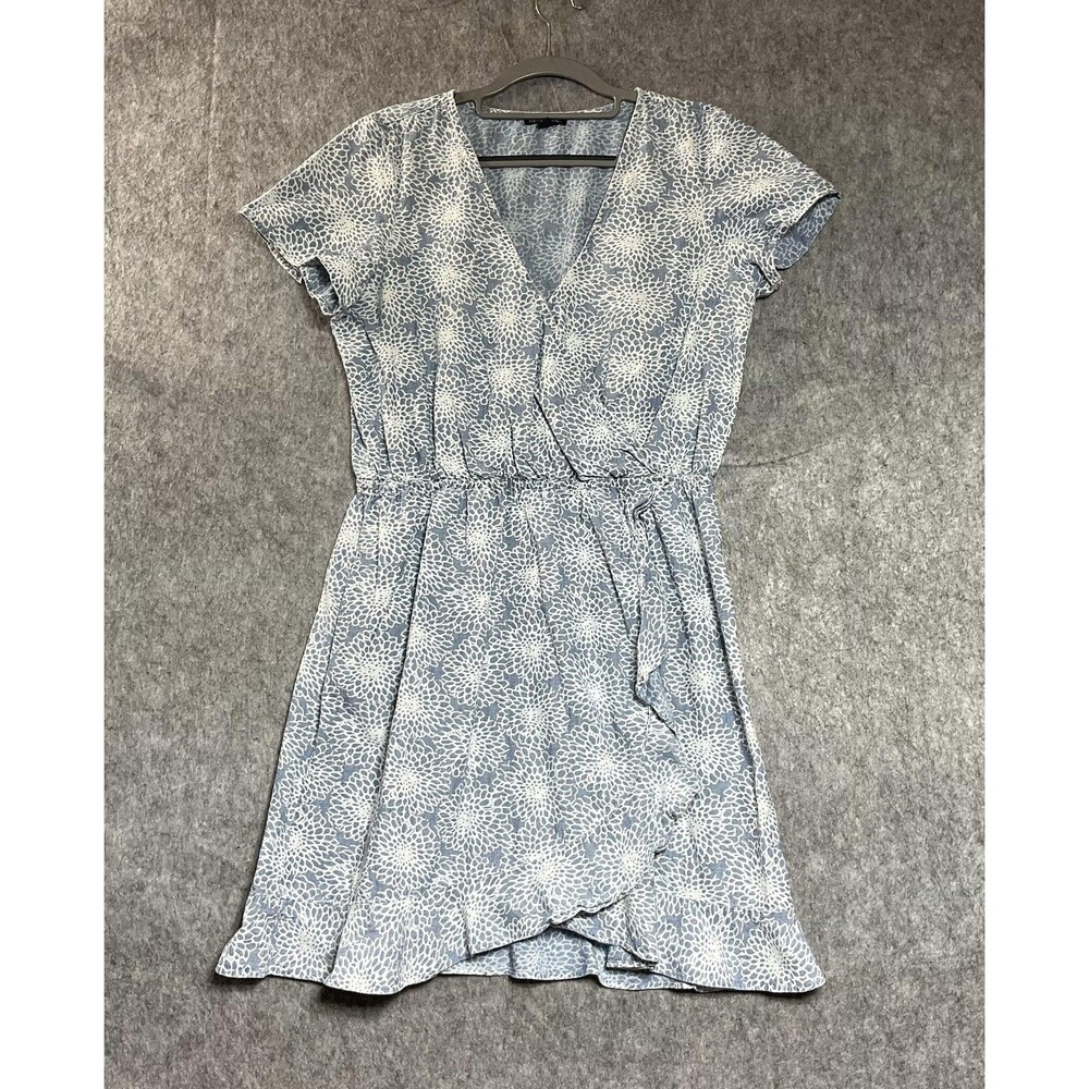 J.Crew Mercantile Dress Womens Medium Blue Floral Wrap Look Knee Length Boho